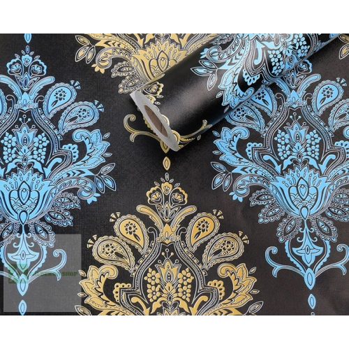 Öntapadó tapéta vintage kék-sárga