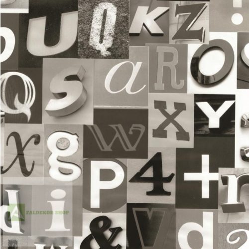   Fekete-szürke betűk fólia, bútorfólia, öntapadós tapáta 45 cm