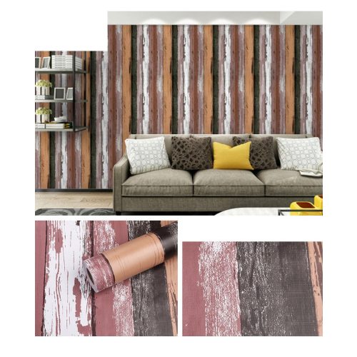   Öntapadó tapéta deszka piros-barna; 10 méteres tekercsben