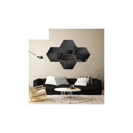 Tükörmatrica fekete hatszög , hexagon 6db